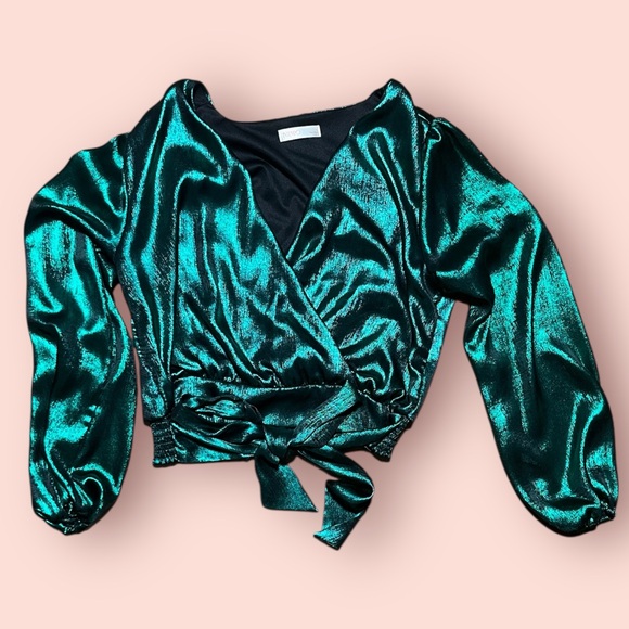 Vibrant 80’s Style Green Wrap Top - Picture 2 of 8